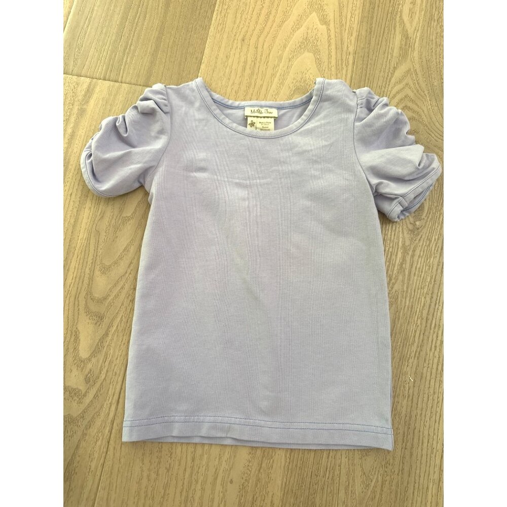 Matilda Jane Girls Lilac Periwinkle Short Sleeve Ruched Top Size 2 Cotton Blend